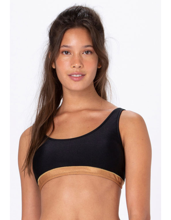 Black & Gold Bralette Bikini Top With Topstitching - Top...