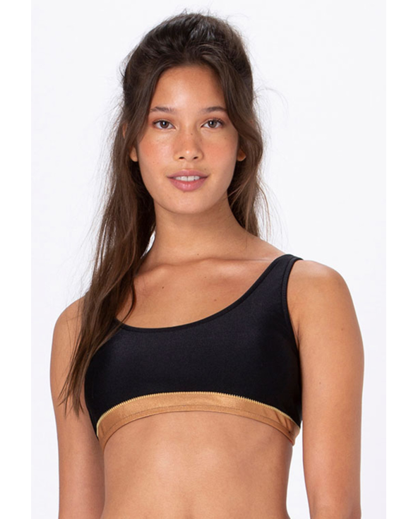 Black & Gold Bralette Bikini Top With Topstitching - Top Sporty Eos