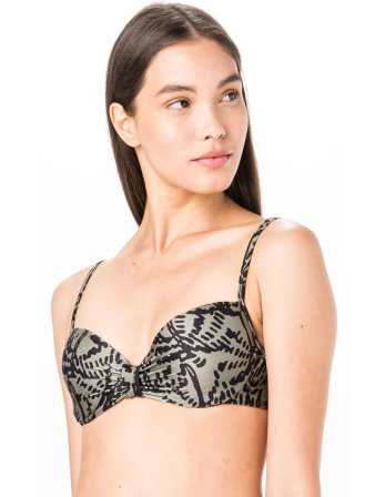 Balconette Bikini Top In Khaki Print - Top Balconet Kaki...