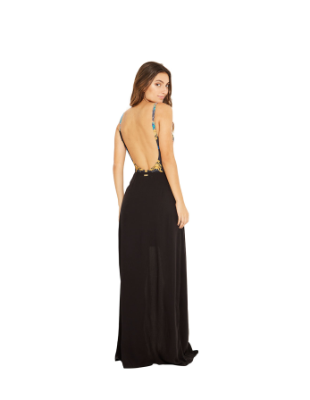 Long Black Beach Skirt With Side Cut Out - Clea Preto 2
