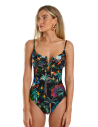 Black Tropical Print One-Piece Swimsuit - Maio Joy Big Rider