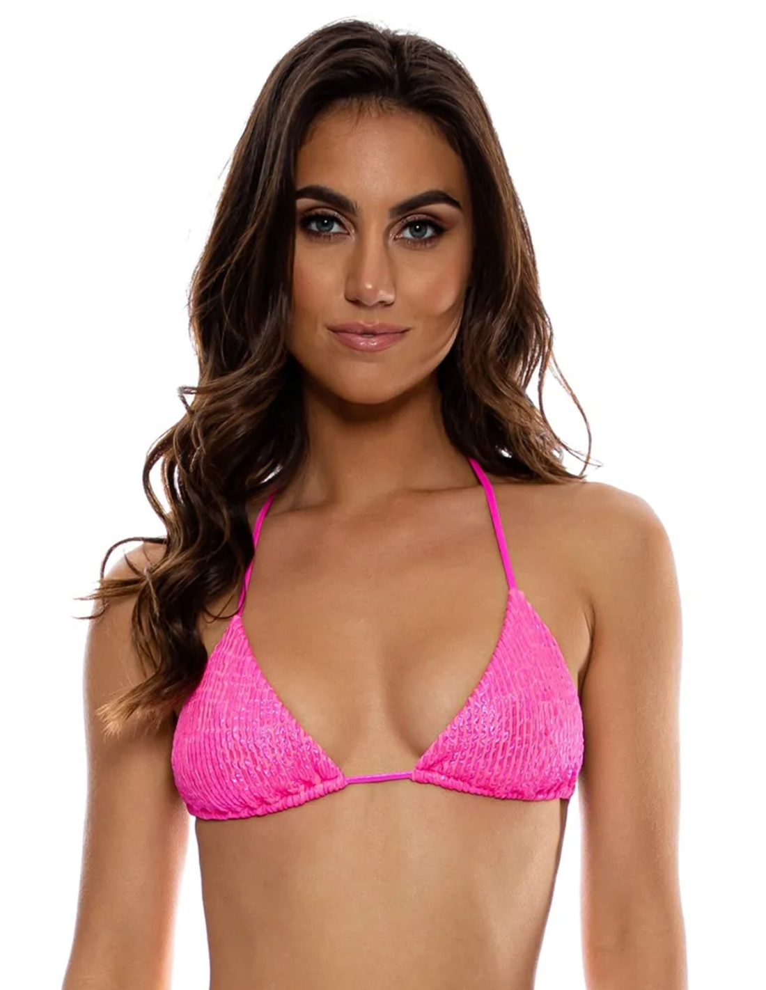 ビキニトップ Top Wavy Ruched Bella Metallic Hot Pink