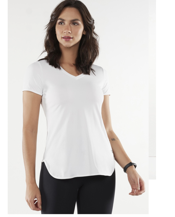 T-Shirt Skin Fit Alongada Gola V Branco