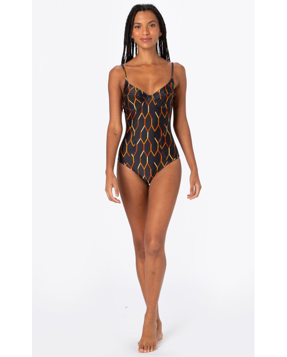 Black Underwired One-Piece Swimsuit With Graphic Print - Body Daphne Preto