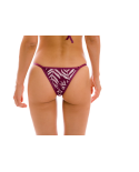 Wine Red Brazilian Bikini Bottom With Thin Sides And Leaves Pattern - Bottom Palms-Vine California