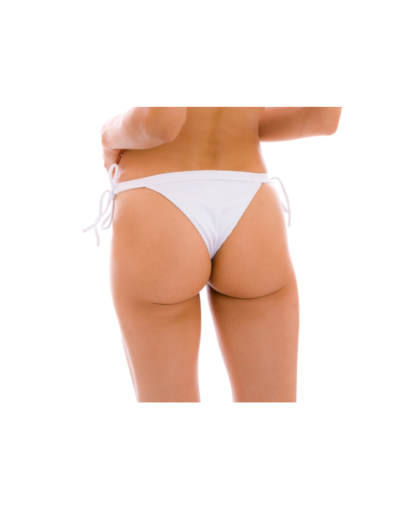White Ribbed Double Side-Tie Bikini Bottom -...