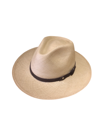 Sombrero Beige En Fibra Vegetal Y Cenefa De Cuero - Ravel...