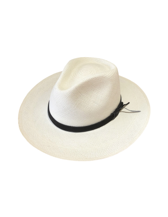 Sombrero Blanco En Fibra Vegetal Y Cenefa De Cuero -...