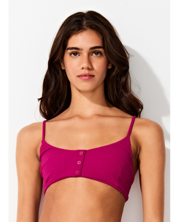 Pink Ribbed Bralette Top With Buttons - Top...