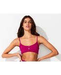 Pink Ribbed Bralette Top With Buttons - Top Retro Rosa