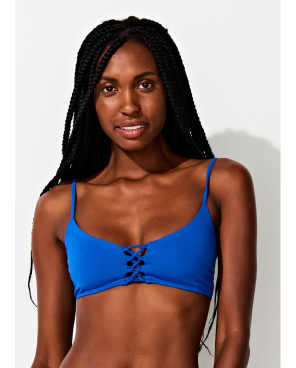 Luxurious Blue Laced-Up Bralette Top - Top...
