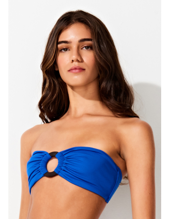 Luxurious Blue Bandeau Top With Ring Detail - Top Bikini... 2