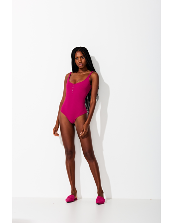 Pink Fabric 1-Piece Swimsuit With Buttons - Body Rosa 2