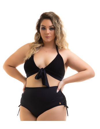 Zwarte Plus Size Bikini In Twee Materialen, Hoge Taille...