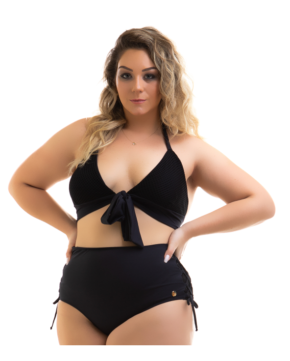 Zwarte Plus Size Bikini In Twee Materialen,...
