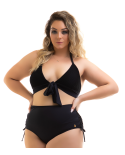 Slip Bikini A Vita Alta Bi-Materiale Nero Taglie Forti - Bikini Cleya Preto
