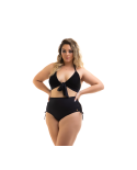 Plus Size Black Bi-Material High Waist Bikini - Bikini Cleya Preto