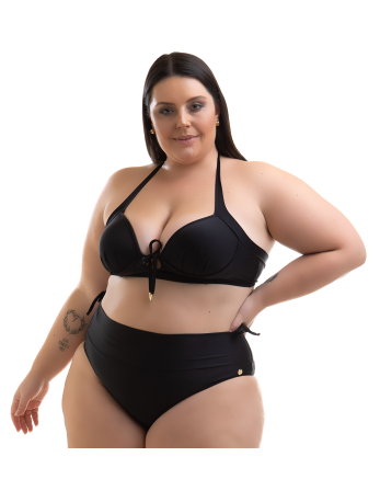 Czarne Bikini Balkonetka Plus Size Z Wysokim Stanem -...