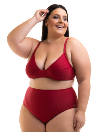 Plus Size Ciemnoczerwone Bikini Balkonetka Na Fiszbinach...