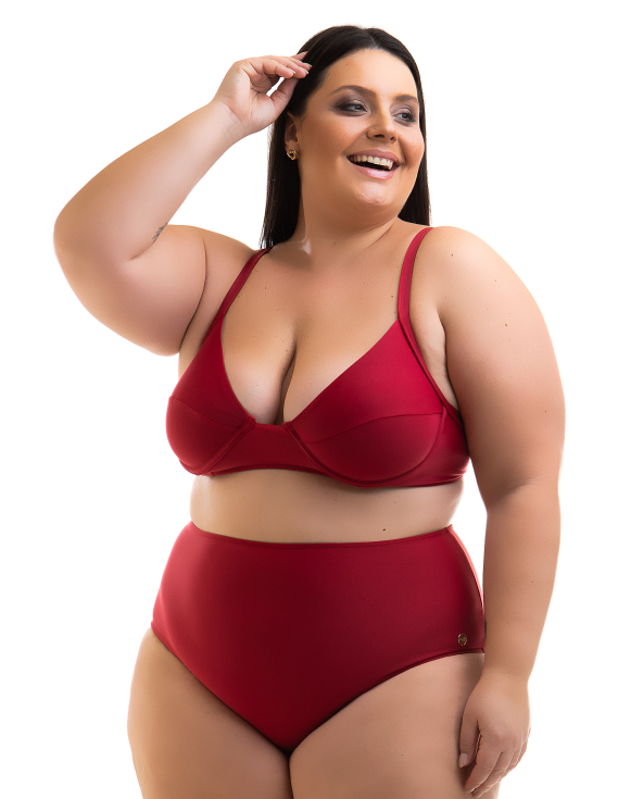 Plus Size Dark Red Underwired Balconette Bikini...