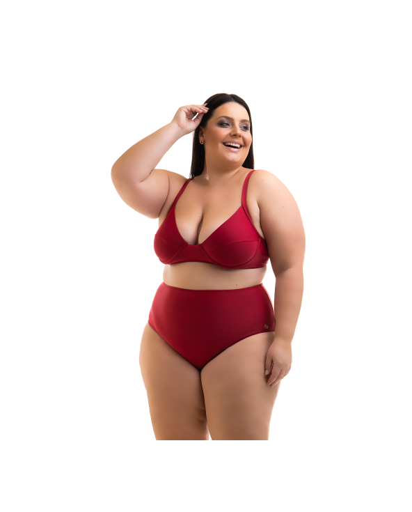 Plus Size Dark Red Underwired Balconette Bikini...