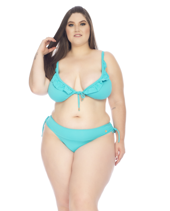 Plus Size Sky Blue Brazilian Bikini With Ruffle Details Biquini