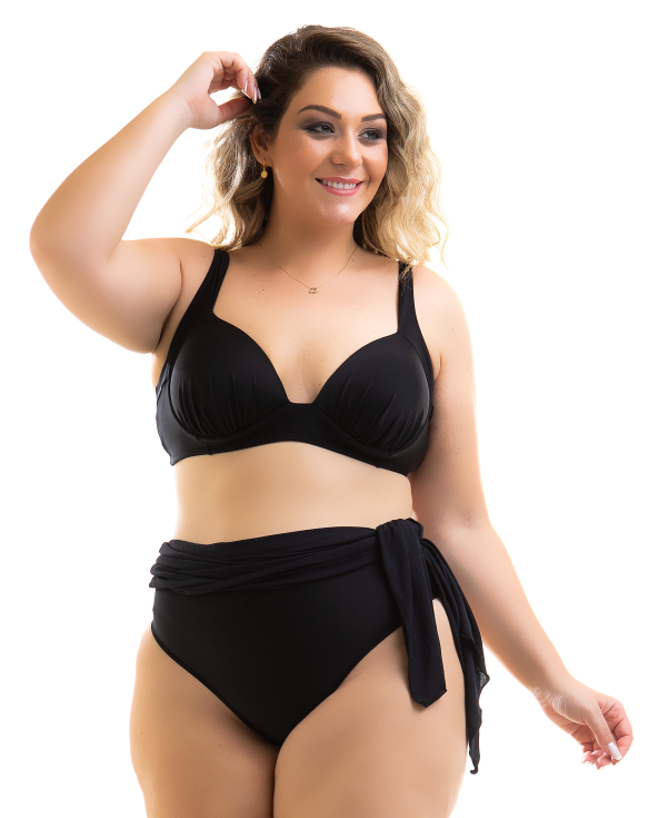 Plus Size Black Balconette Bikini With 2 In 1...