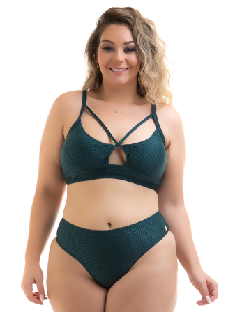 Plus Size Strappy-Bustier-Bikini Grün Texturiert - Bikini...