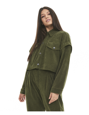 Jaqueta Cropped Colete Stretch Verde Kalamata