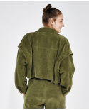 Jaqueta Cropped Colete Stretch Verde Kalamata