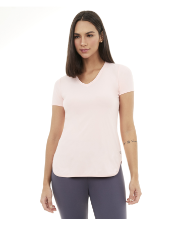 T-Shirt Skin Fit Alongada Gola V Rosa Respire