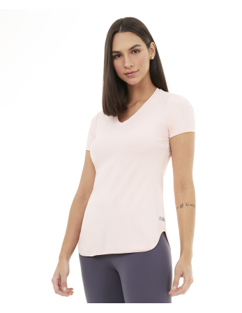 T-Shirt Skin Fit Alongada Gola V Rosa Respire 2
