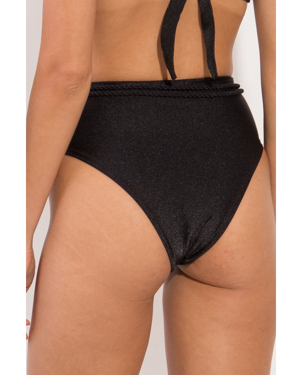 Bottom Shimmer-Black Belted-High-Waist