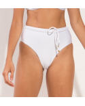 Bottom Shimmer-White Belted-High-Waist