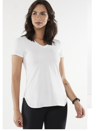 T-Shirt Skin Fit Alongada Gola V Branco