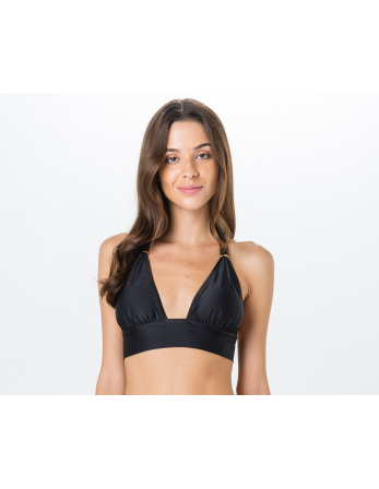 Aksesuarlı Siyah Sabit Eşarp Üçgen Bikini Üstü - Top...