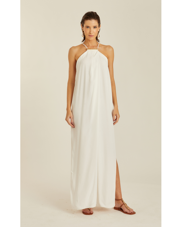 White Halterneck Detailed Dress