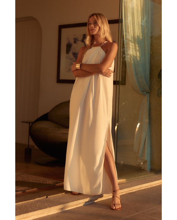 White Halterneck Detailed Dress
