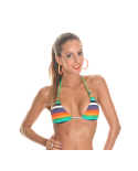 Multi-Colored Triangle Bikini Top With Striped Design And Sliding Halter Neck Ties - Soutien Tepego