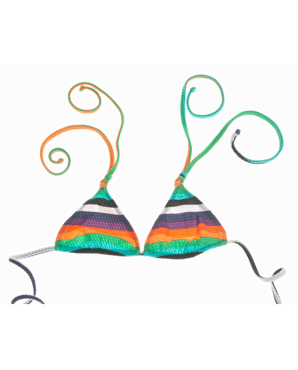 Multi-Colored Triangle Bikini Top With Striped...