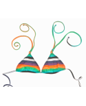 Multi-Colored Triangle Bikini Top With Striped Design And Sliding Halter Neck Ties - Soutien Tepego