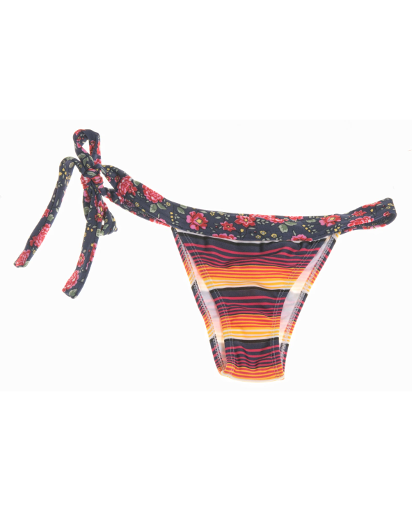 Striped And Floral Bikini Bottom With Side Ties...