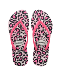 Pink And White Leopard Print Flip-Flops - Slim Animals White/Rose