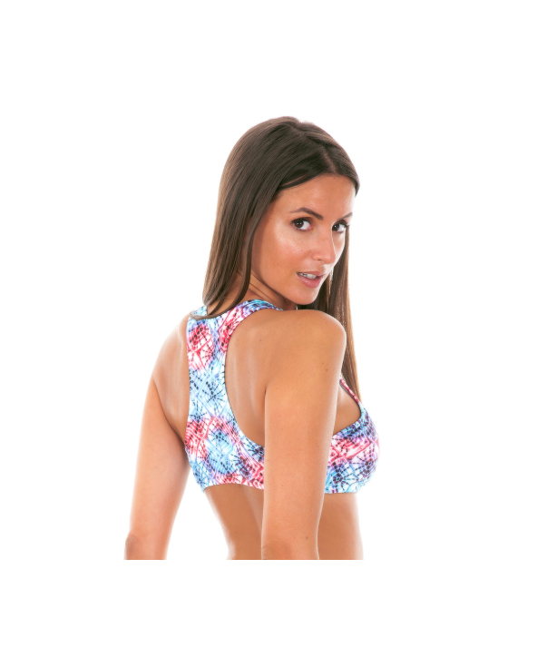 Tie Dye Swimmer Back Crop Bikini Top - Soutien...
