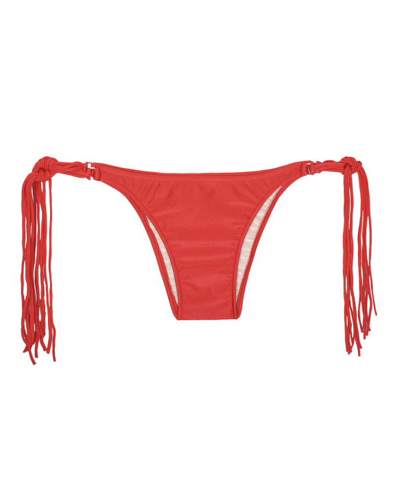 Red Long Fringe Low Bikini Bottom - Calcinha...