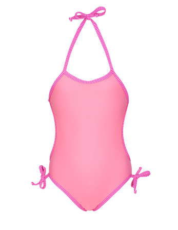 Pink Swimsuit For Baby, Striped Edging - Panterinha