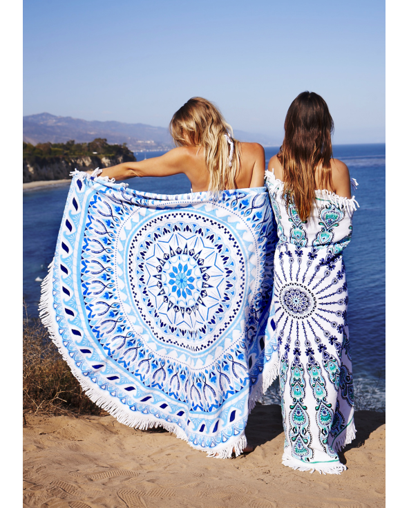 Blue Mosaic Round Beach Towel - Vagabond