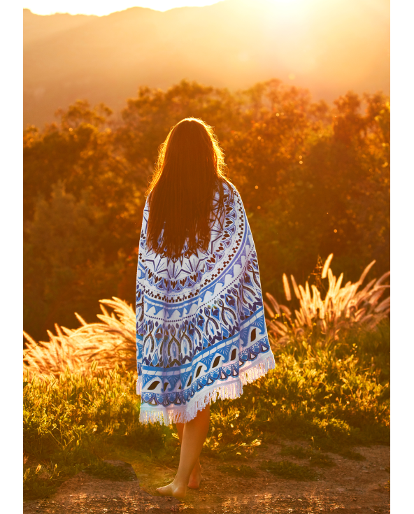 Blue Mosaic Round Beach Towel - Vagabond