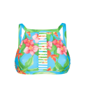 Blue Floral Strappy Bathing Crop Top - Soutien Aloha Cropped Tiras