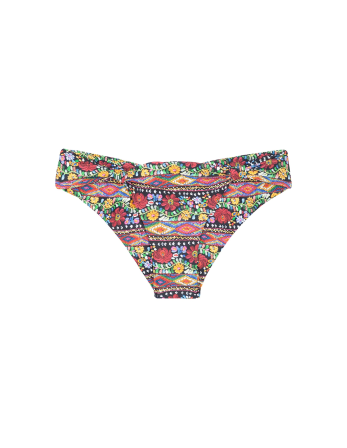 Floral Print Brazilian Bikini Bottoms With Fabric Rings -...